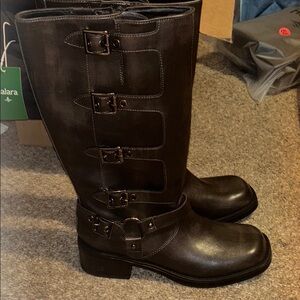 Tall buckle moto boots